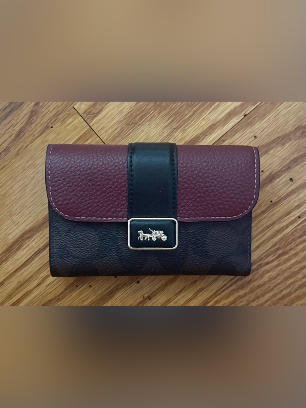 Coach Burgundy and Black Signature Leather Wallet
